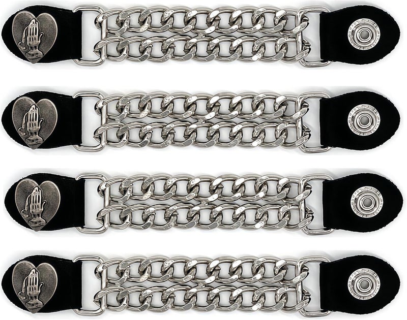 Mirthcos Motorcycle Vest Extenders for Men & Women - 4 PCS Leather Vest Extensions for Biker - Durable Double Chrome Chains - Image 1